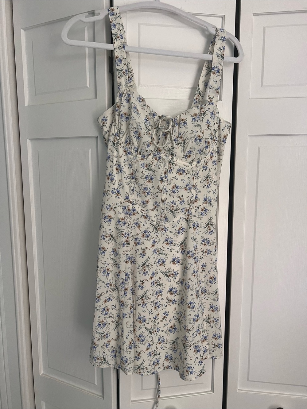 Windsor Cream Floral Mini Dress with Blue & Brown Print